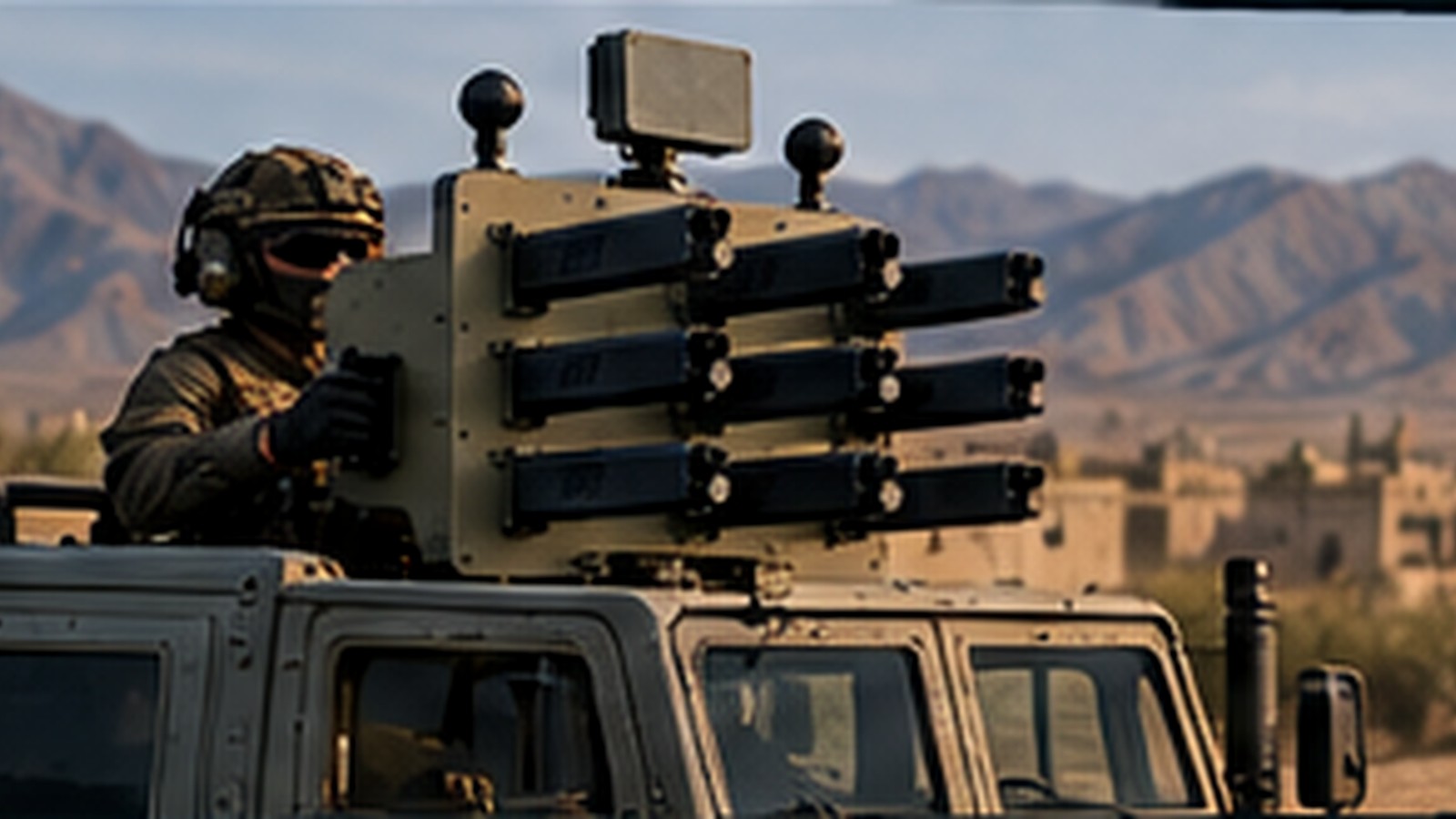 Shield-mounted SkyMoat on a tactical vehicle